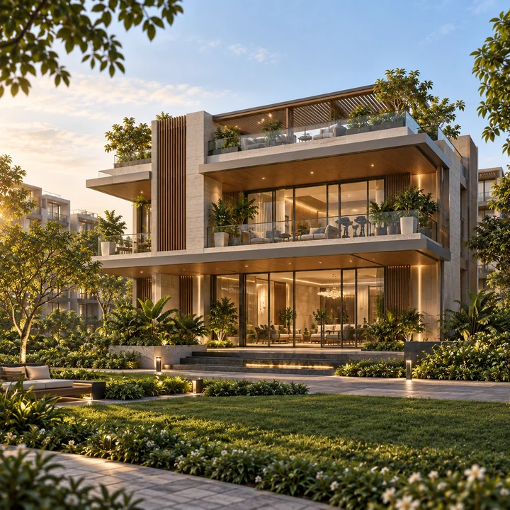 Shriram Bannerghatta G+2 clubhouse facing the lawns, artist's impression