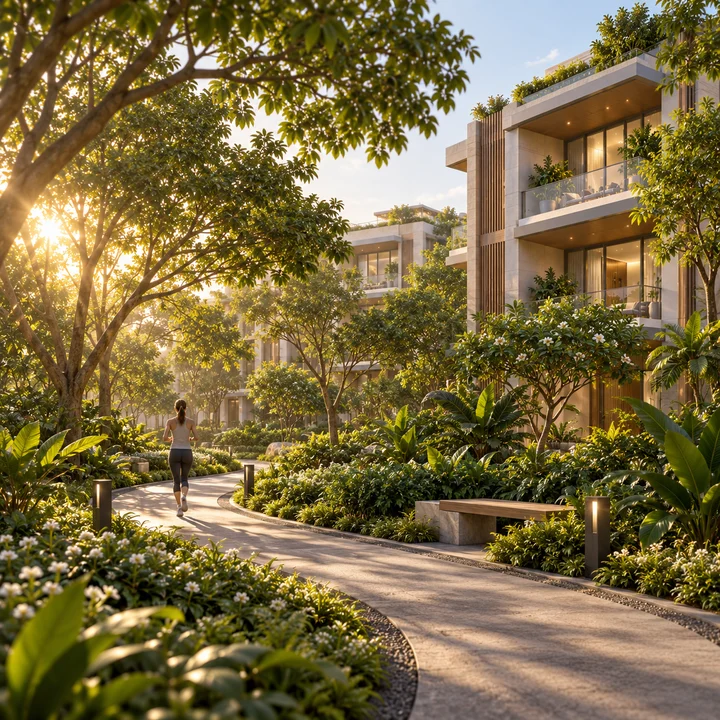 Shriram Bannerghatta jogging path through the landscaping, artist's impression